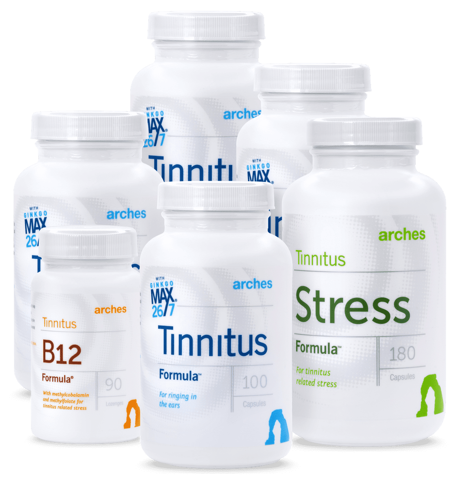 Arches Tinnitus Combo Pack: 90 days of Tinnitus Formula, Stress Formula and B12 Formula.